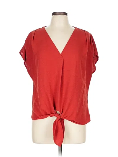 Pre-owned Beacon Short Sleeve Top Red Plunge Neckline Tops