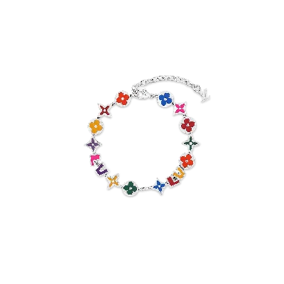 Pre-owned Bead Bracelet X Diamond Bracelet Louis Vuitton Bracelet Chain Monogram Silver Lv Logo M1545a In Multicolor