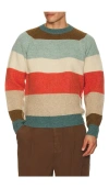 Beams Crew Multi Stripe 5g Sweater In Multi