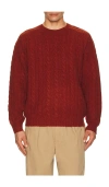 Beams Crew Cable 5g Sweater In Burgundy