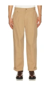 Beams 2 Pleats Trousers Twill In Brown