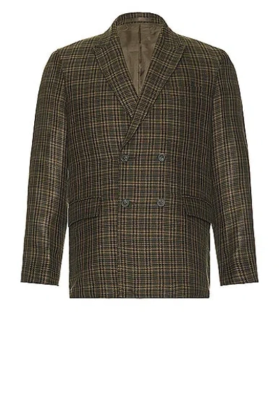 Beams 4b Double Breasted Linen Mesh Plaid In Olive