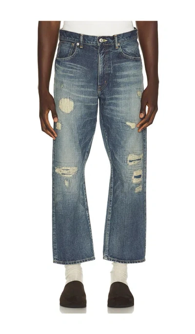 Beams 5 Pocket Classic Denim Repair In Blue