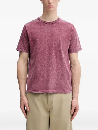 Beams Acid-wash Cotton T-shirt In Red