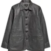 Beams Aged Faux Leather Car Coat In Gray