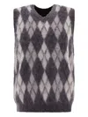 Beams Argyle-knit Vest In Gray
