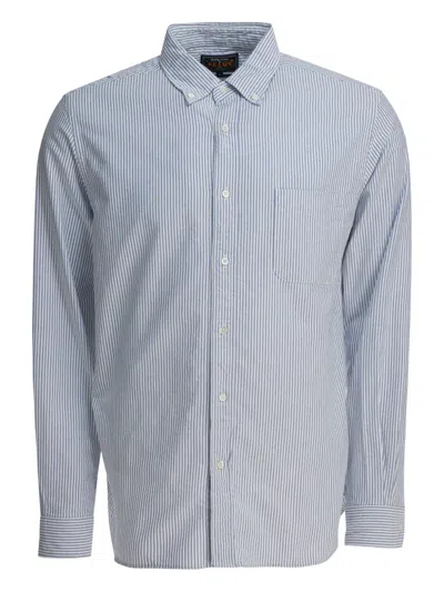 Beams B.d. Striped Chest-pocket Shirt In Blue