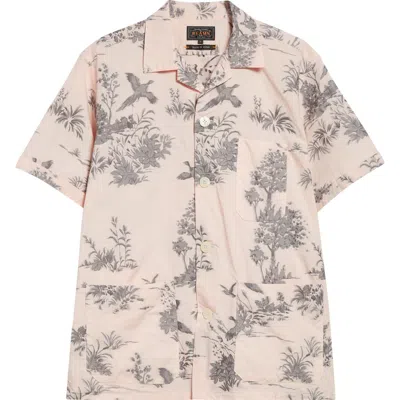 Beams Beach Print Camp Shirt In Pink