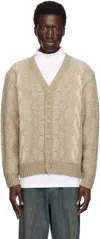 Beams Beige Heavy Cable Pattern Cardigan In Beige20