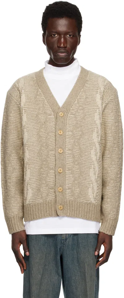 Beams Beige Heavy Cable Pattern Cardigan In Beige20