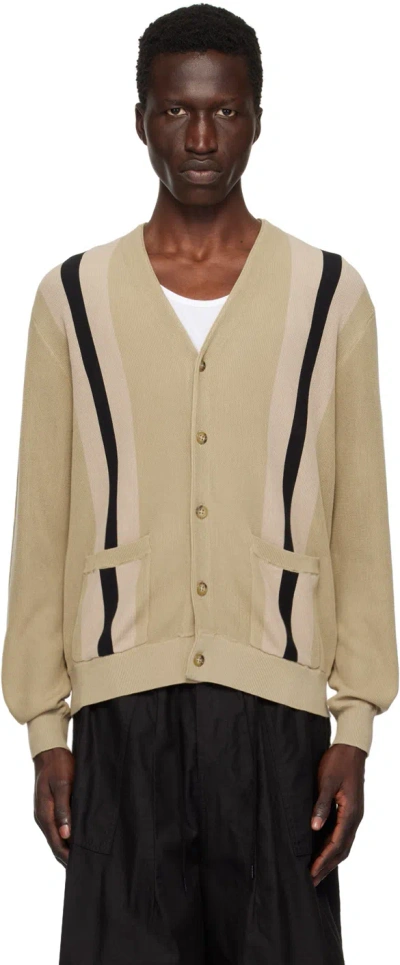 Beams Striped Cotton Cardigan In Beige20