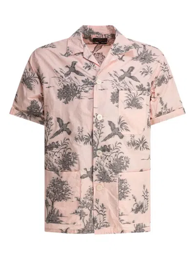 Beams Beach Print Camp Shirt In Pink