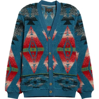 Beams Boa Jacquard Cardigan In Turquoise