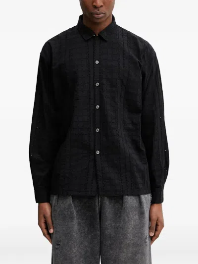 Beams Broderie-anglaise Long-sleeve Shirt In Black