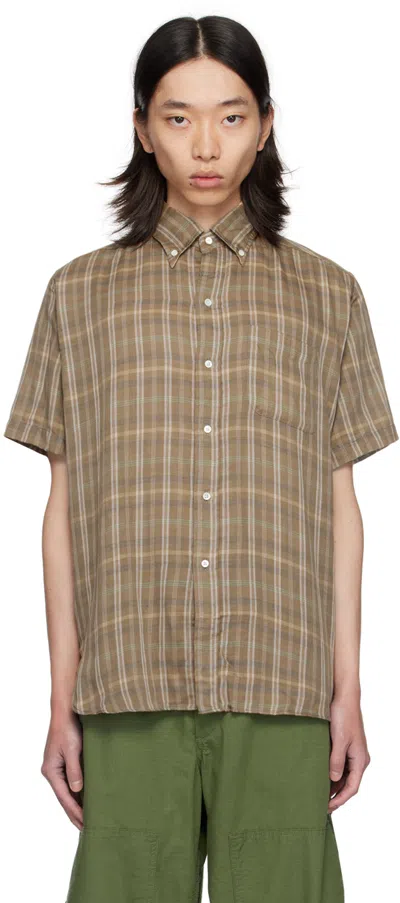 Beams Button-down Collar Checked Cotton-gauze Shirt In Brown