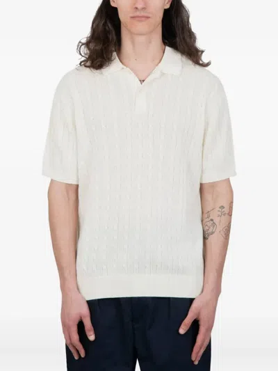 Beams Cable-knit Polo Shirt In White