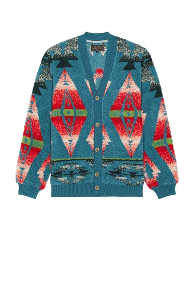 Beams Cardigan Boa Jacquard In Turquoise