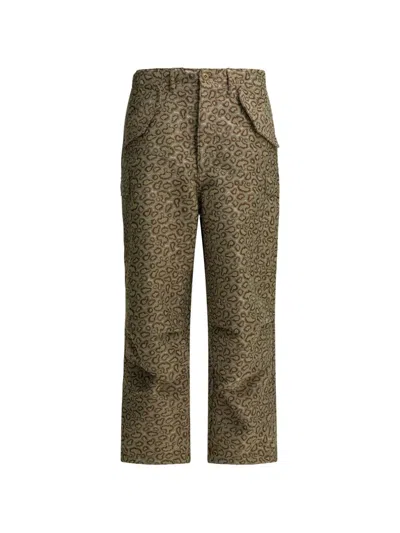Beams Cargo Animal-print Trousers In Green