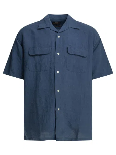 Beams Linen Short Sleeve Shirt Chest Pockets In Blue