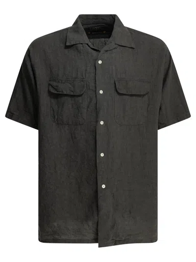 Beams Linen Shirt Chest Pockets Short Sleeves In Gray