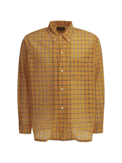 Beams Plus Open Db Nylon Airy Plaid Orange Nylon Casual Shirt