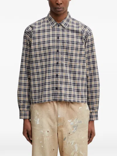 Beams Check-print Long-sleeved Shirt In Blue