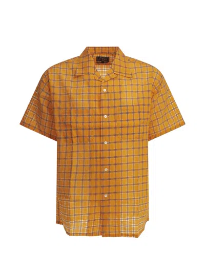 Beams Check-print Short-sleeve Shirt In Brown