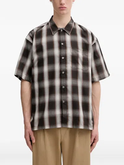 Beams Check-print Short-sleeved Shirt In Black