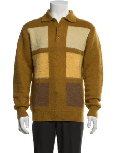 Pre-owned Beams Colorblock Pattern Collar Polo Sweater In Yellow
