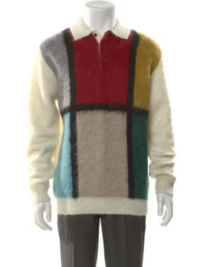 Pre-owned Beams Colorblock Pattern Mock Neck Cardigan In Neutral