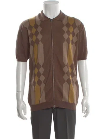 Pre-owned Beams Colorblock Pattern Short Sleeve Shirt In Brown