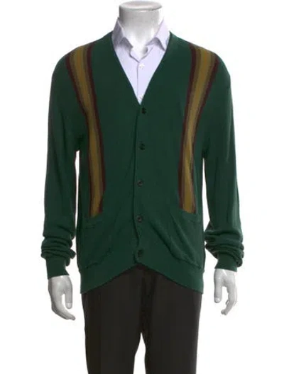 Pre-owned Beams Colorblock Pattern V-neck Cardigan In Green