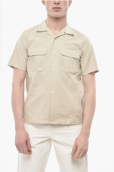 Beams Cotton-linen Short-sleeve Shirt With Double Pocket In Neutral