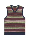 Beams Cotton Linen Vest Fair Isle Pattern In Brown