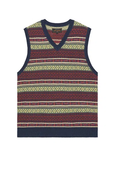 Beams Cotton Linen Vest Fair Isle Pattern In Brown