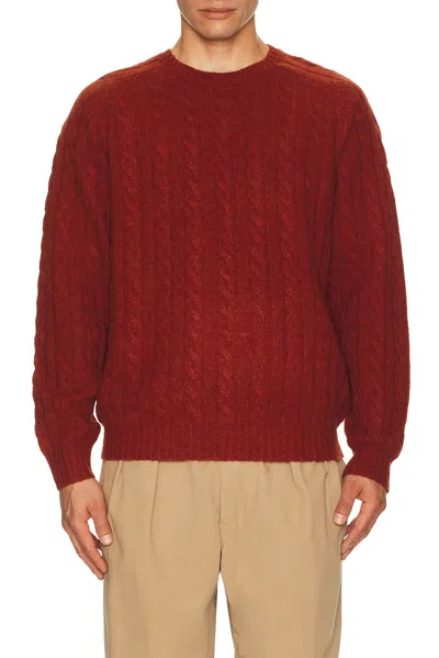 Beams Crew Cable 5g Sweater In Burgundy