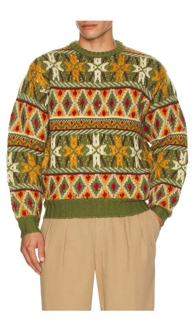 Beams Crew Fair Isle Pattern 3g Sweater In Green
