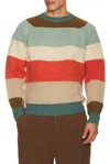 Beams Crew Multi Stripe 5g Sweater In Multi