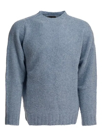 Beams Soft Texture Crew Neck Knitwear With Ribbed Cuffs In Blue