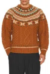 Beams Crew Nordic Cable Sweater In Brown