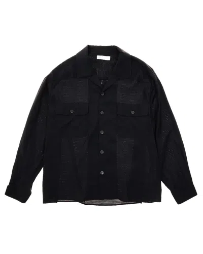 Beams Diamond Patterned Shirt In Breathable Cupro Blend In Black
