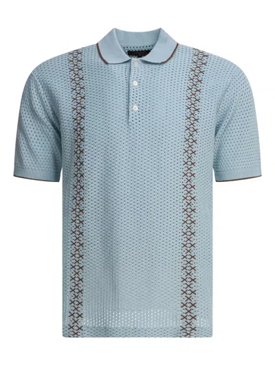 BEAMS EMBROIDERED EYELET POLO SHIRT