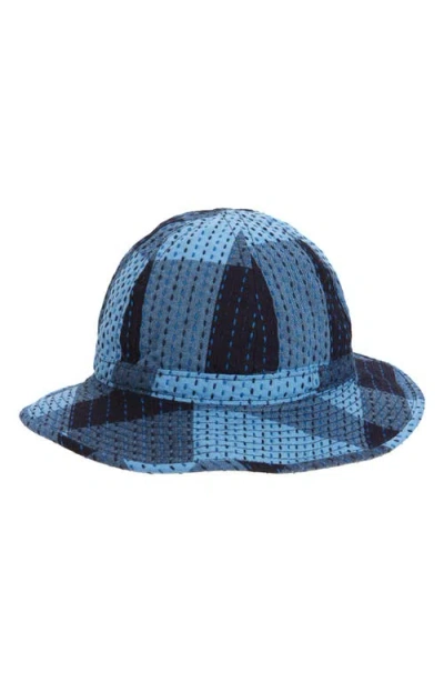 Beams Embroidered Patchwork Print Bucket Hat In Blue