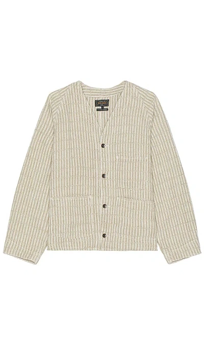 Beams Engineer Jacket Linen Hickory Stripe In Natural