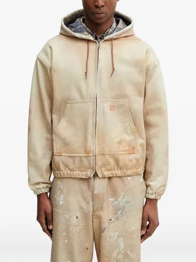 Beams Faded-effect Zip-up Hoodie In Neutral
