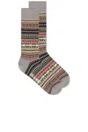 Beams Fair Isle Socks In Grey Base