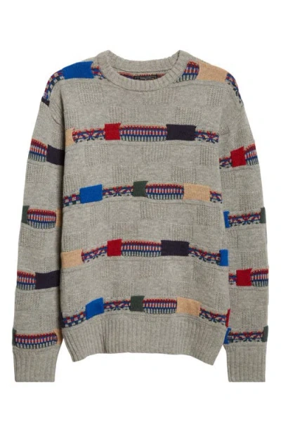 Beams Fair Isle Stripe Jacquard Wool Blend Sweater In Gray