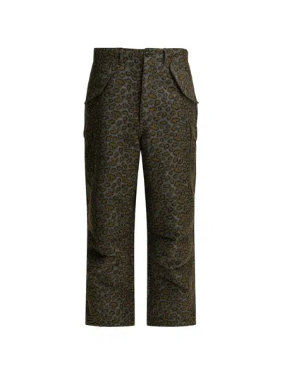 Beams Flap-pocket Leopard Print Trousers In Green