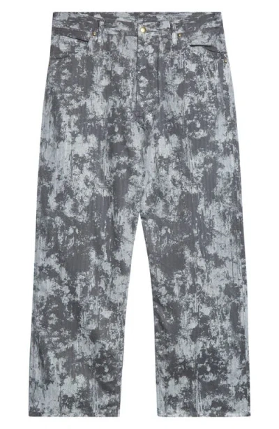 Beams Foil Paint Print Herringbone Painter Pants In Gray