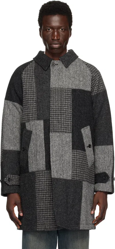 Beams Gray Bal Collar Patchwork Coat In Grey P/w15